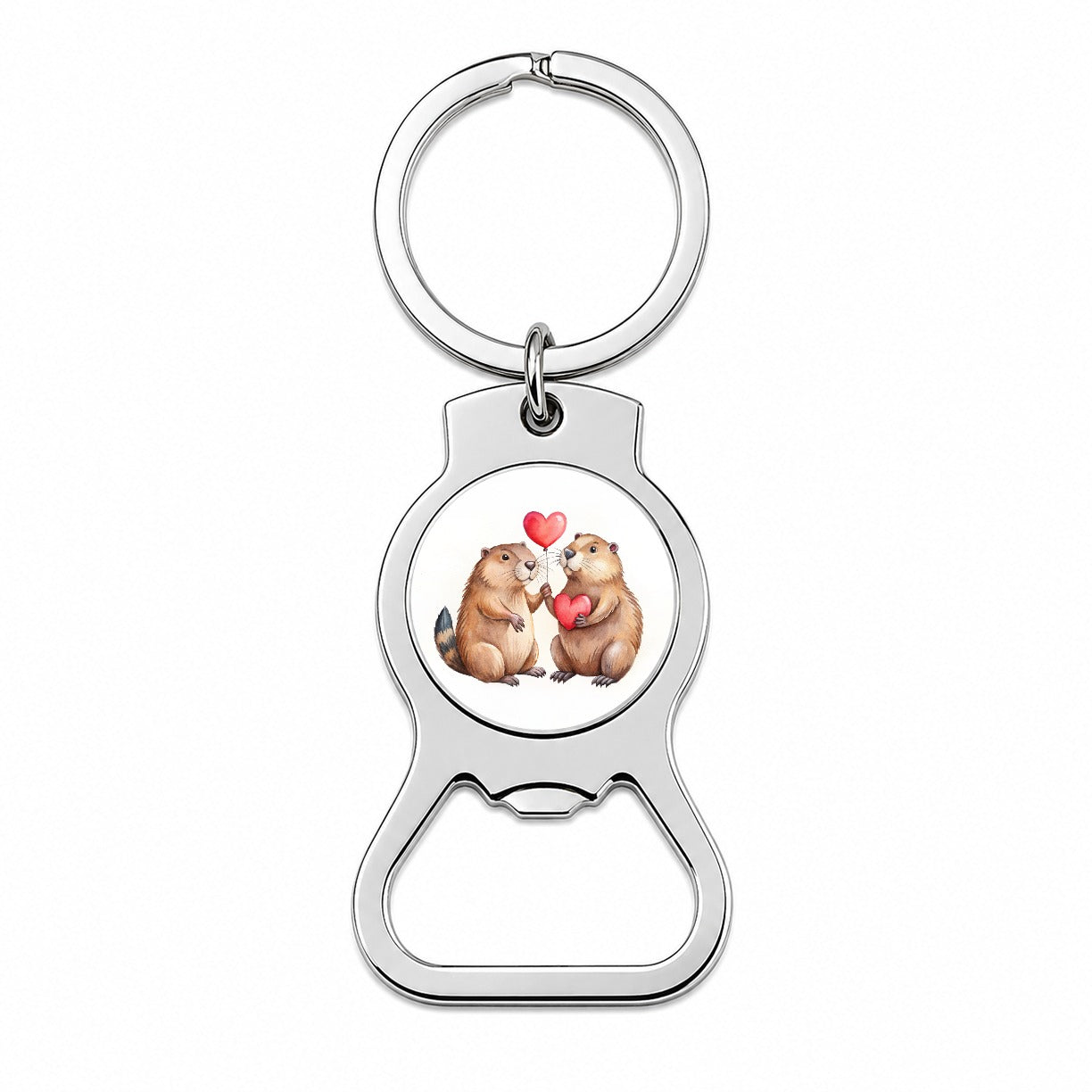Beavers In Love With Hearts Valentine's Day Bottle Opener Keychain
