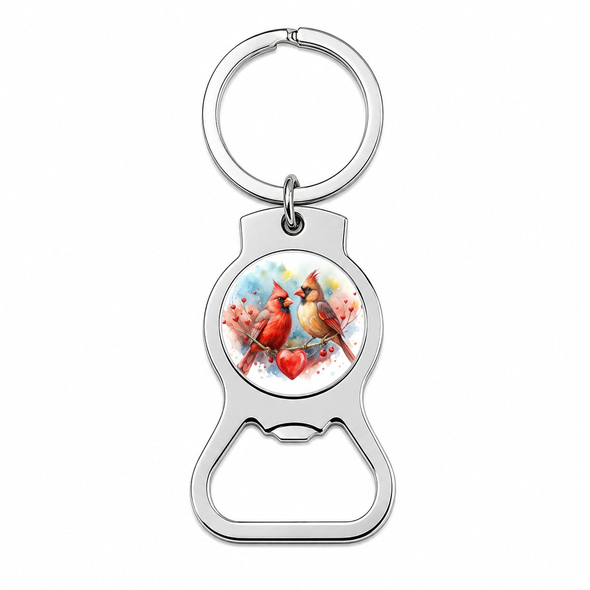 Cardinals In Love With Hearts Valentine's Day Bottle Opener Keychain