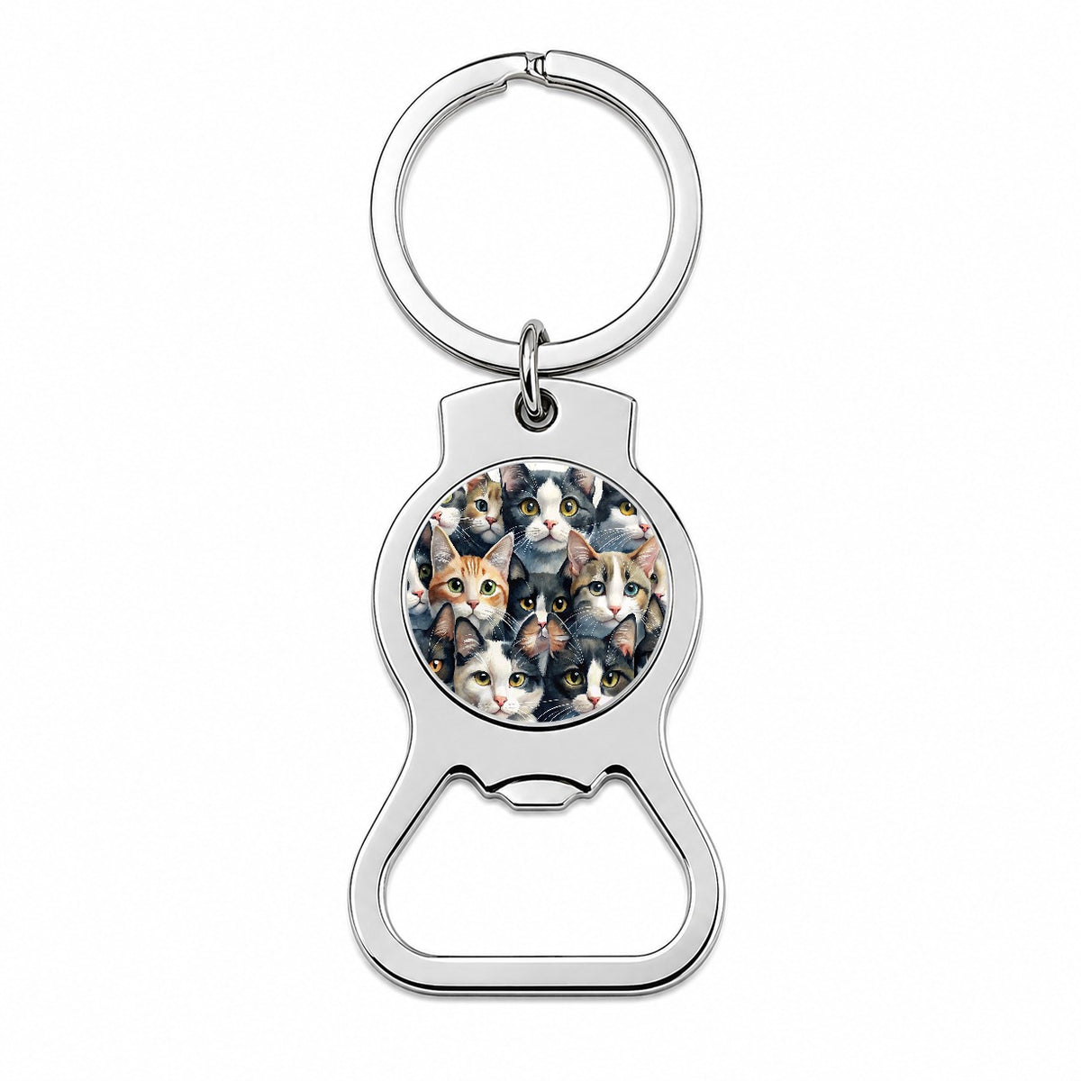 Cartoon Black And White Cats Bottle Opener Keychain