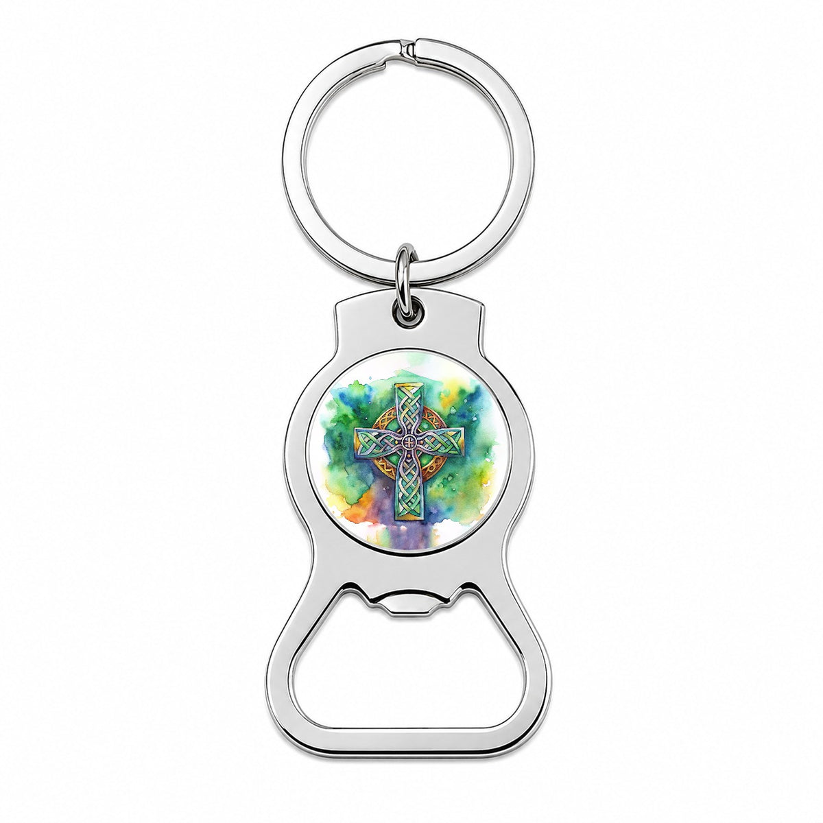 Celtic Christian Cross Watercolor Bottle Opener Keychain