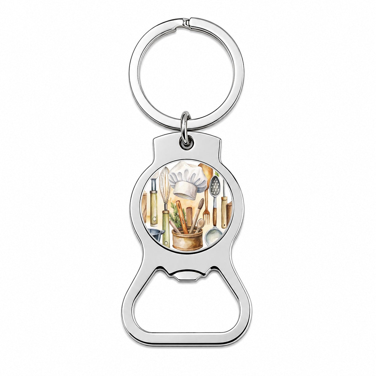 Chef's Baker's Tools Cooking Watercolor Bottle Opener Keychain