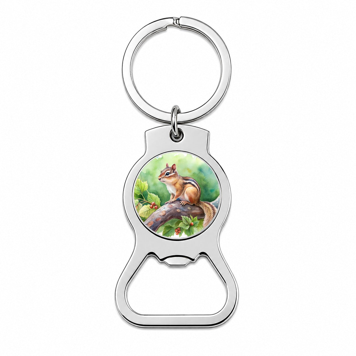 Chipmunk In Tree Watercolor Bottle Opener Keychain