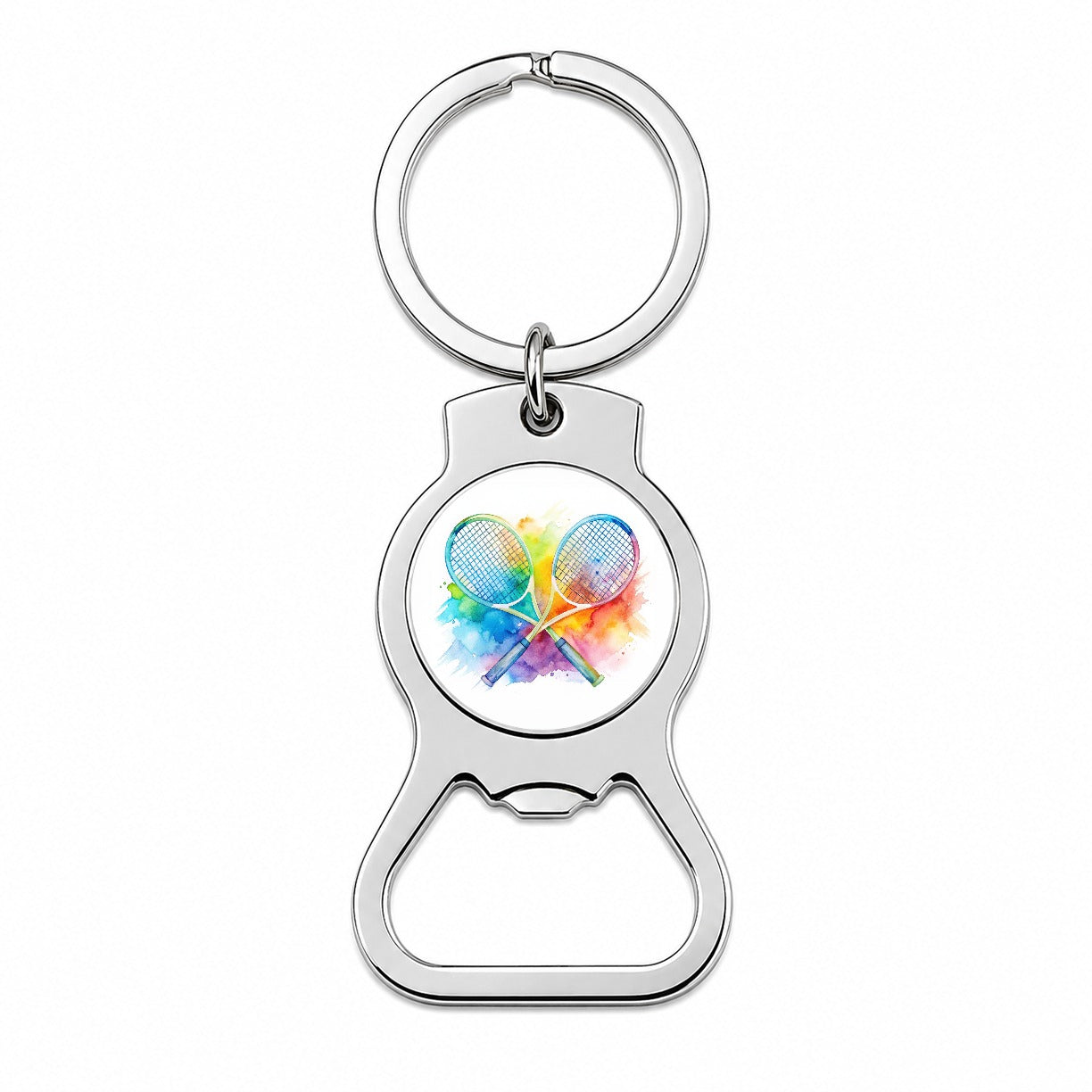 Crossed Tennis Rackets Watercolor Bottle Opener Keychain