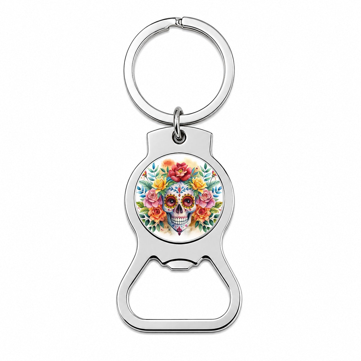 Day Of The Dead Día De Muertos Theme Watercolor Bottle Opener Keychain