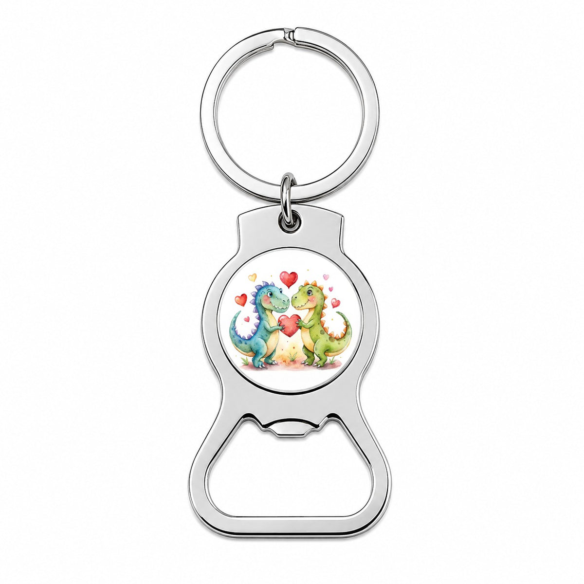 Dinosaurs In Love With Hearts Valentine's Day Bottle Opener Keychain