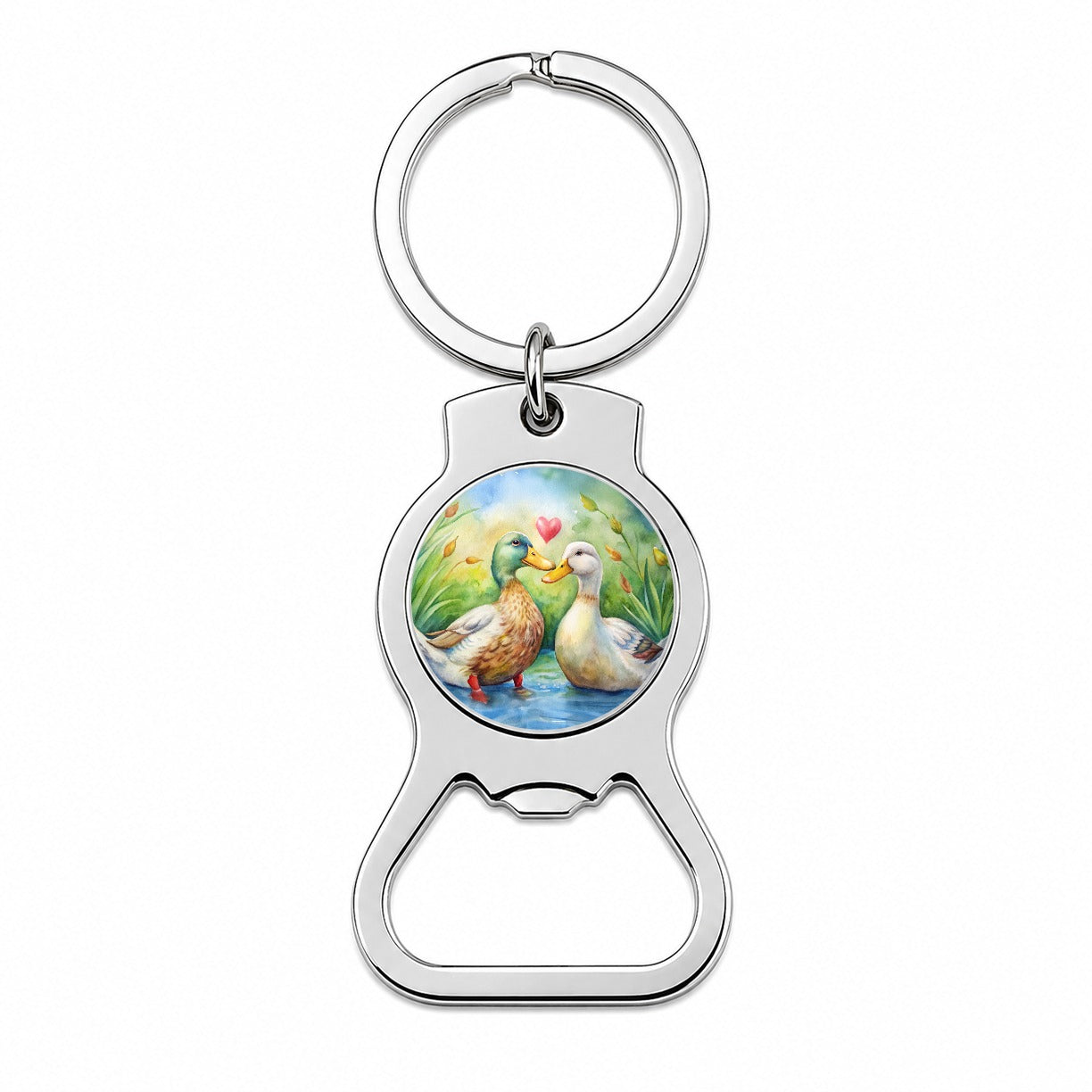 Ducks In Love Heart Valentine's Day Bottle Opener Keychain