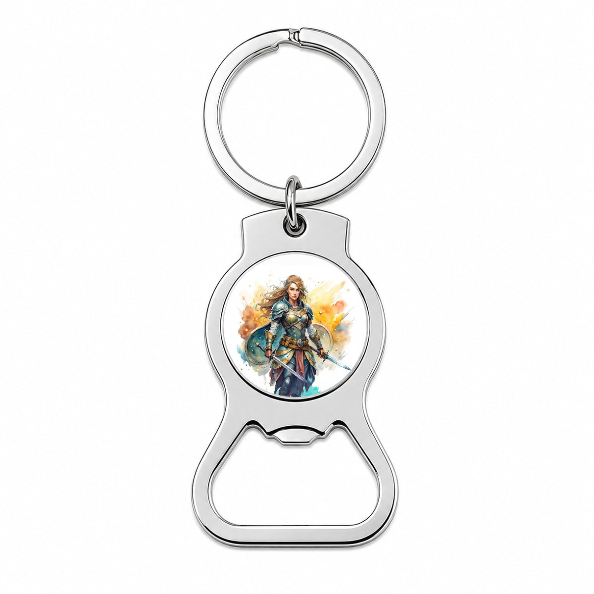 Fantasy Female Fighter Warrior Shield-maiden Watercolor Bottle Opener Keychain
