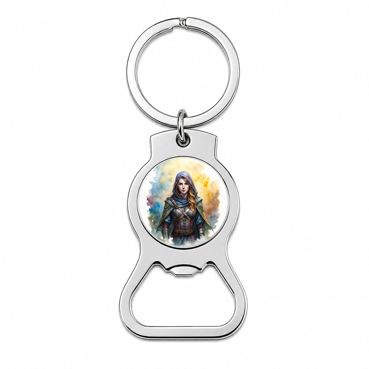 Fantasy Female Thief Rogue Watercolor Bottle Opener Keychain