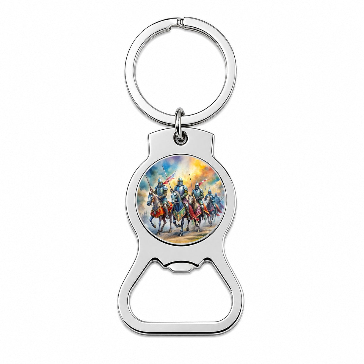 Fantasy Knights Riding To War Watercolor Bottle Opener Keychain
