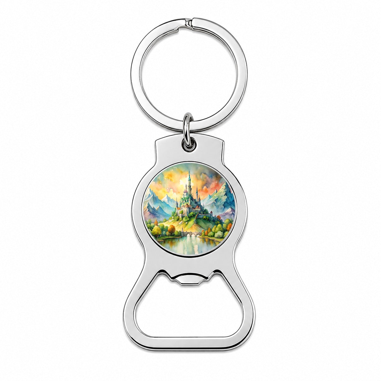 Fantasy Magical Castle On A Hill Watercolor Bottle Opener Keychain