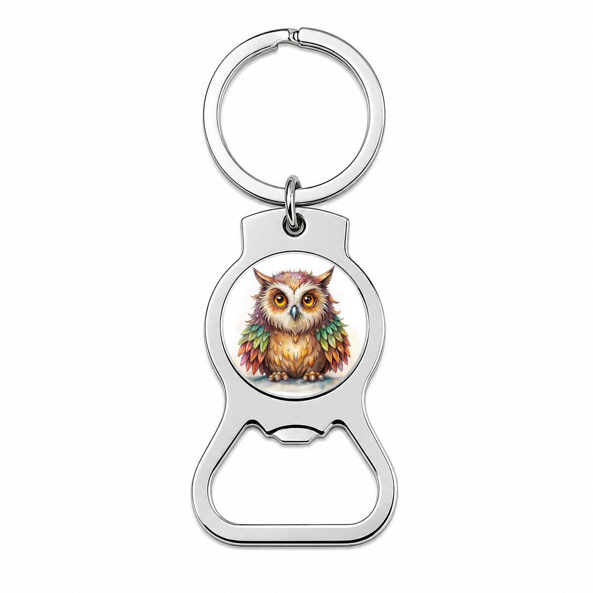 Fantasy Owlbear Owl Bear Colorful Wings Watercolor Bottle Opener Keychain