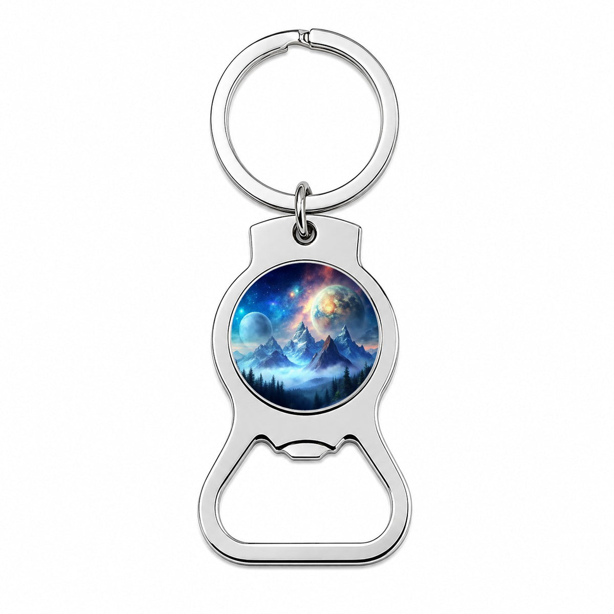 Fantasy Sci-fi World Moons Rising Over Mountains Watercolor Bottle Opener Keychain