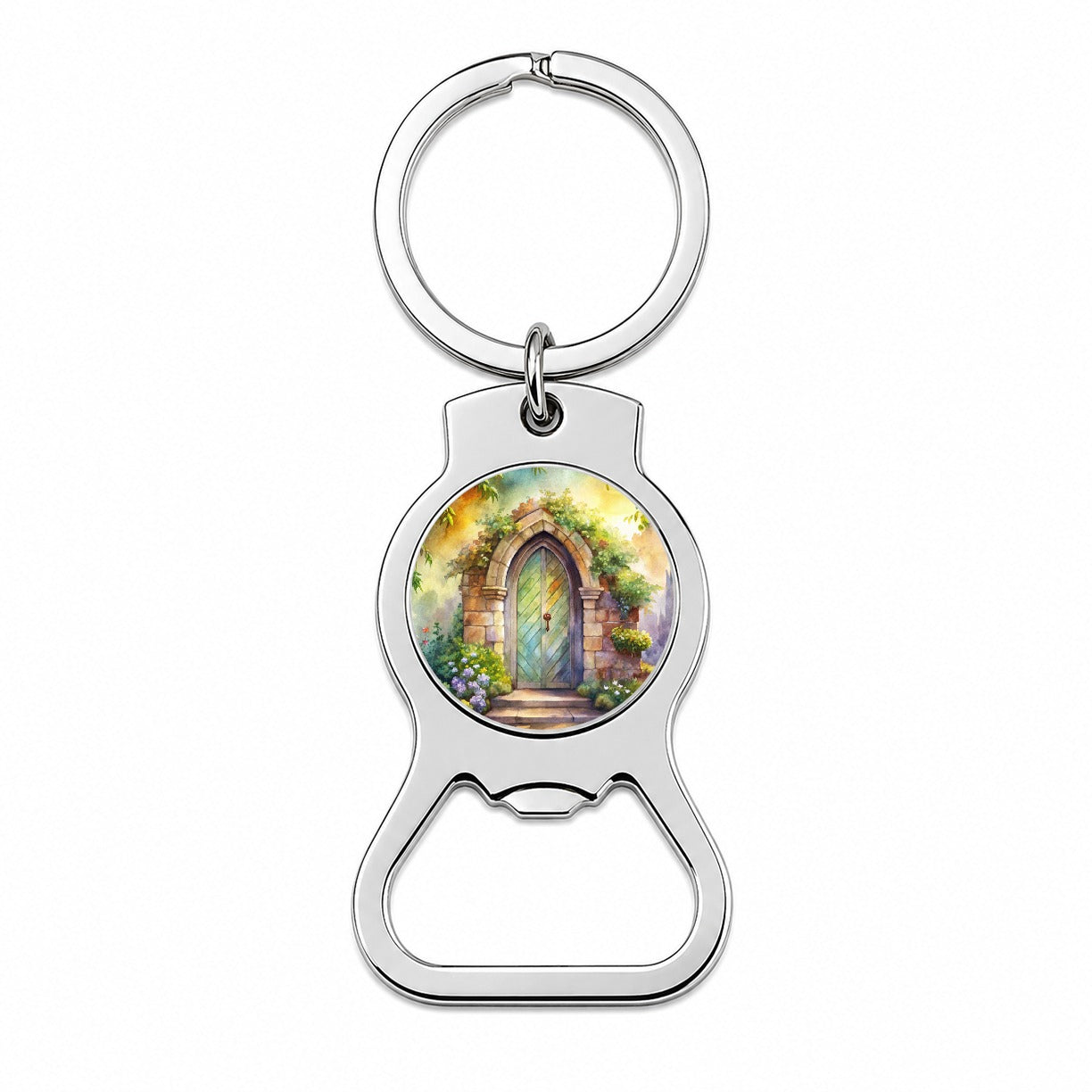 Fantasy World Doorway Fairy Gnome Elven Watercolor Bottle Opener Keychain