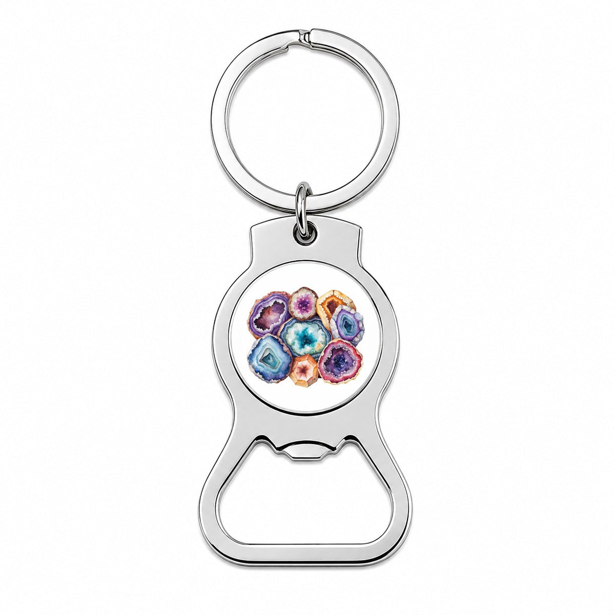 Geode Volcanic Crystals Cut Open Watercolor Bottle Opener Keychain