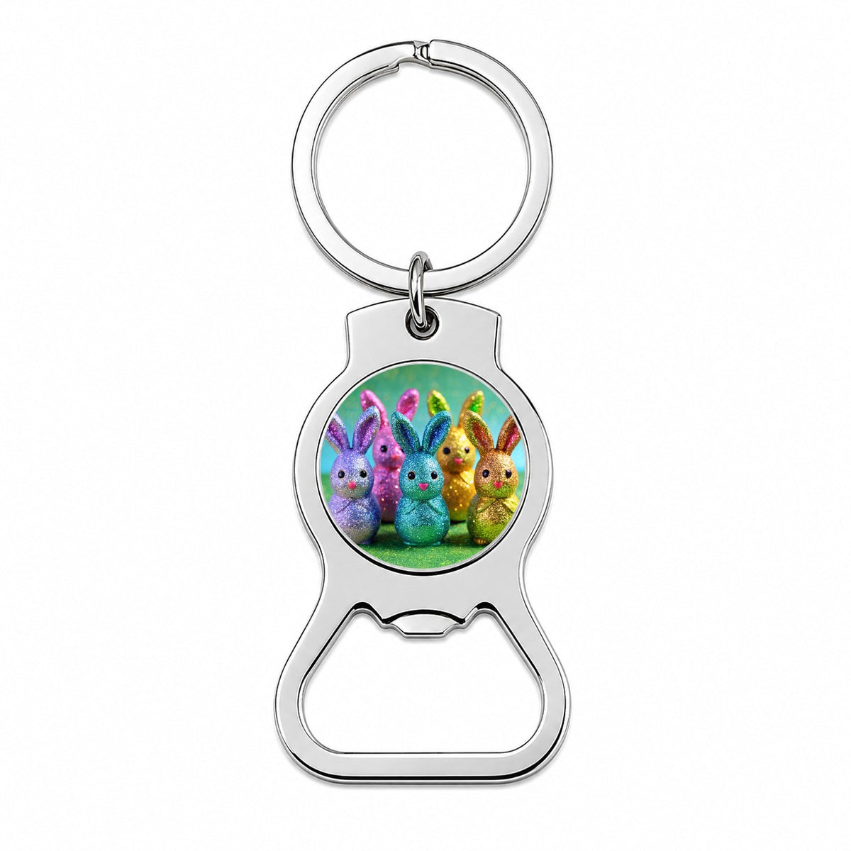 Glitter Easter Bunnies Rabbits Chocolate Bottle Opener Keychain