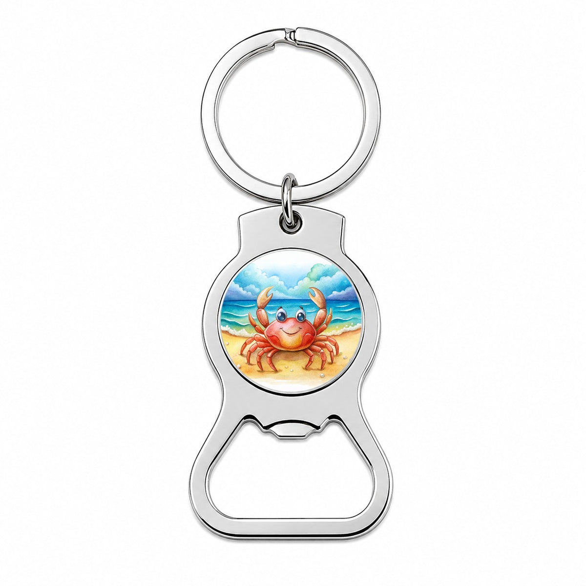 Happy Crab On The Tropical Beach Watercolor Bottle Opener Keychain