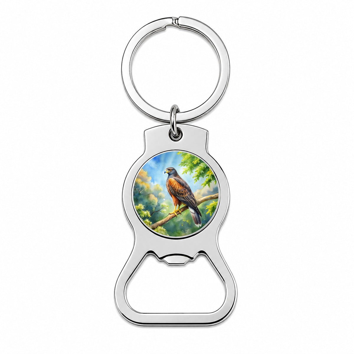 Harris's Hawk Raptor Bird Of Prey In Tree Watercolor Bottle Opener Keychain