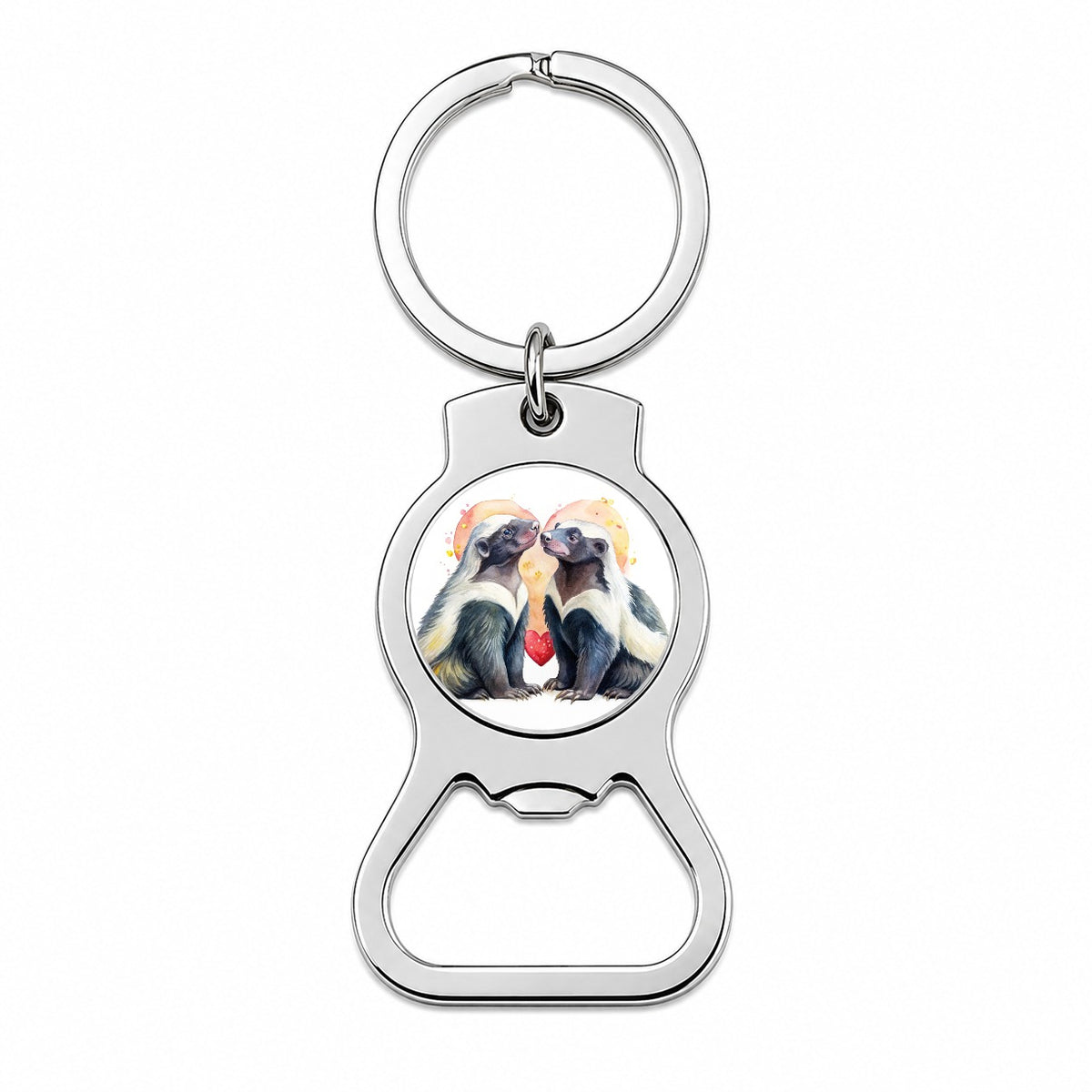 Honey Badgers In Love Heart Valentine's Day Bottle Opener Keychain