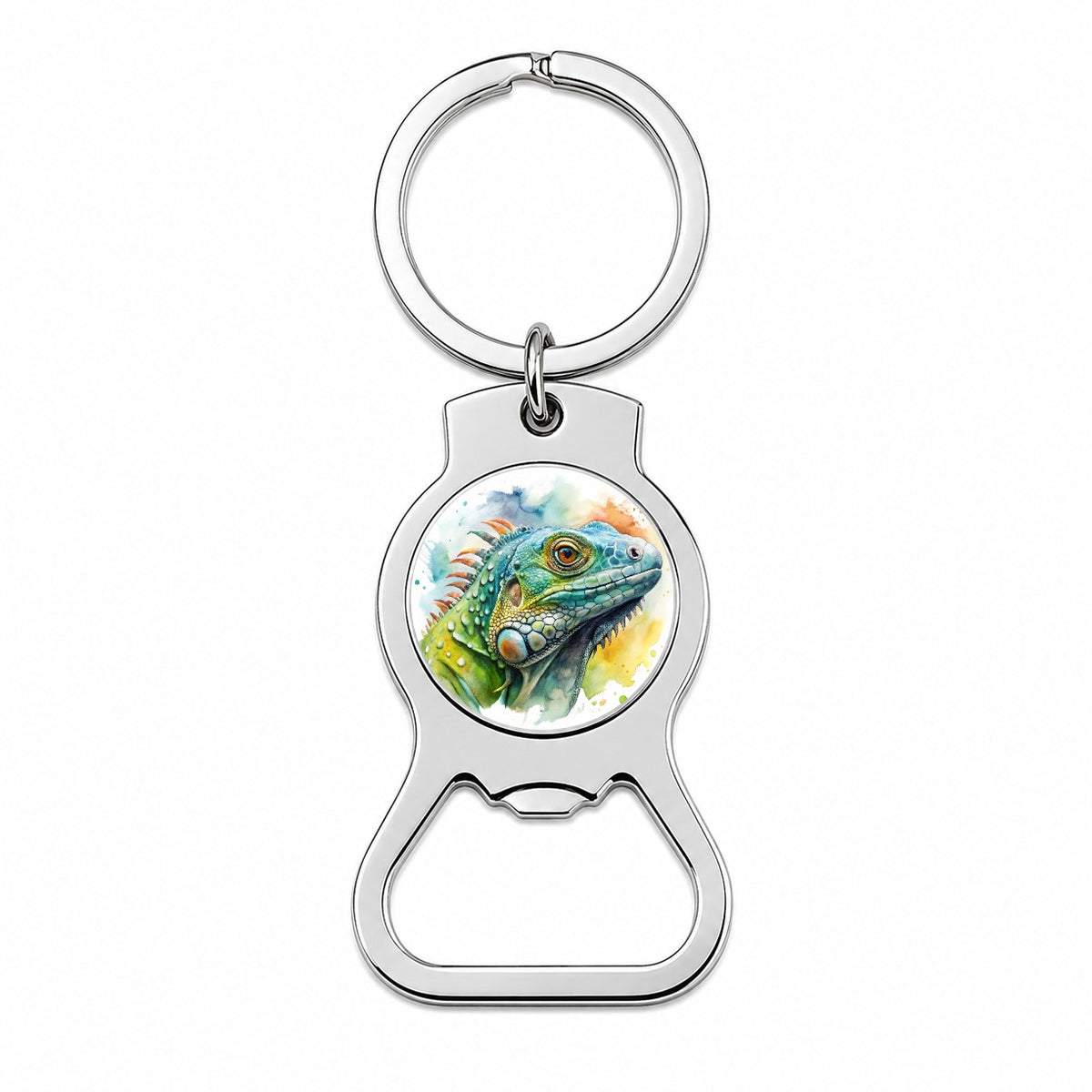 Iguana Lizard Face Profile Reptile Watercolor Bottle Opener Keychain