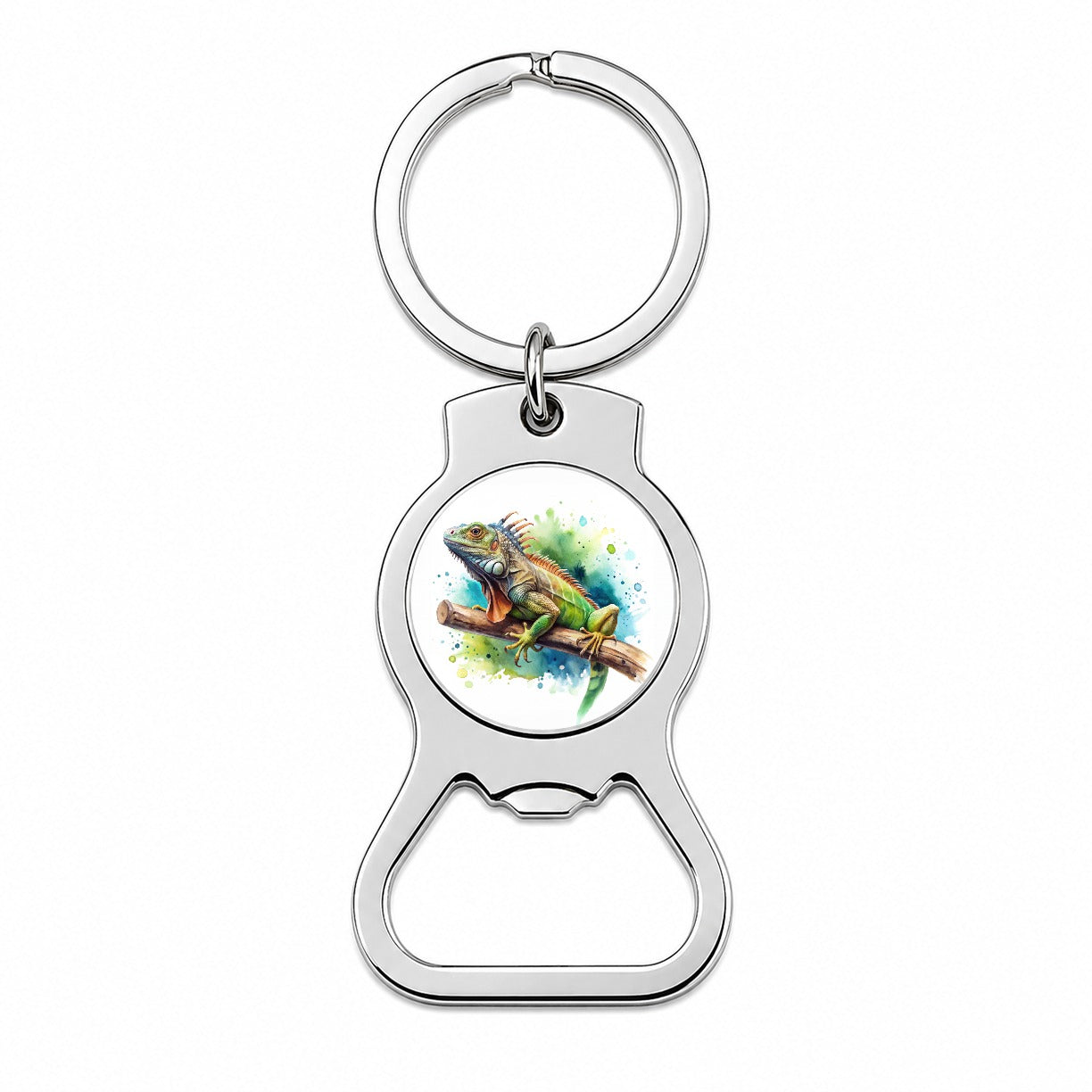 Iguana Lizard On Branch Reptile Watercolor Bottle Opener Keychain