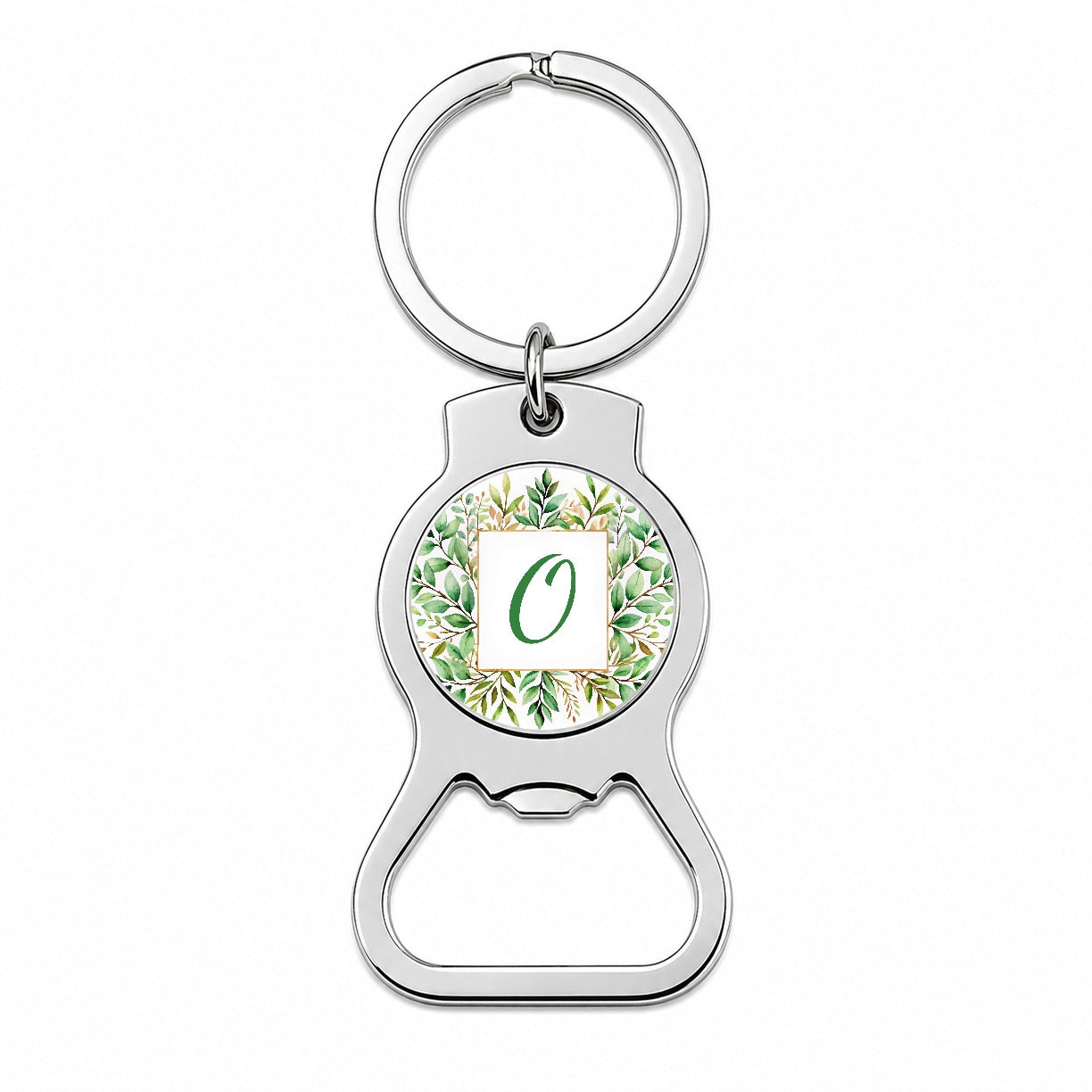 Letter O Initial Monogram Frame Leaf Bottle Opener Keychain