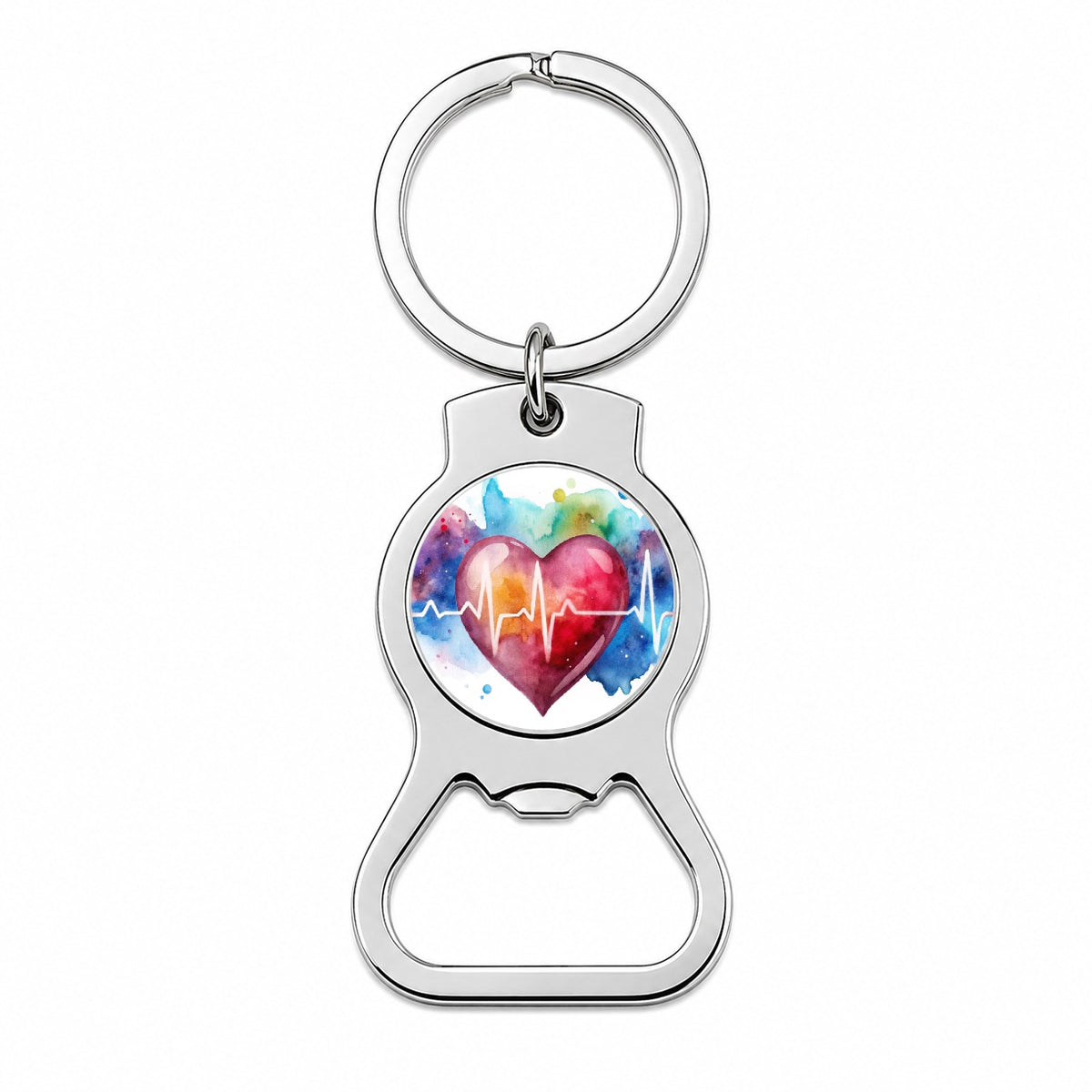 Life Pulse Heart Beat Doctor Nurse RN EMT Watercolor Bottle Opener Keychain