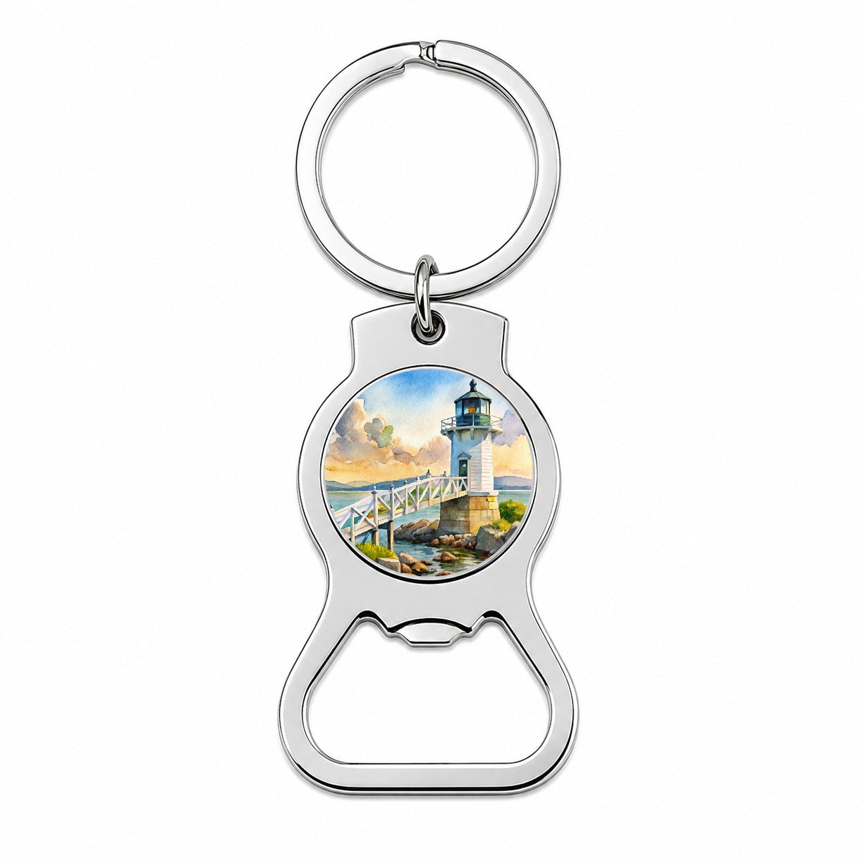 Lighthouse Like Marshall Point Maine Watercolor Bottle Opener Keychain