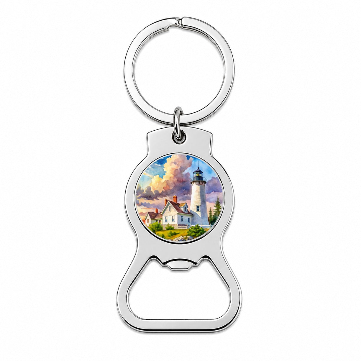 Lighthouse Like Pemaquid Point Maine Watercolor Bottle Opener Keychain
