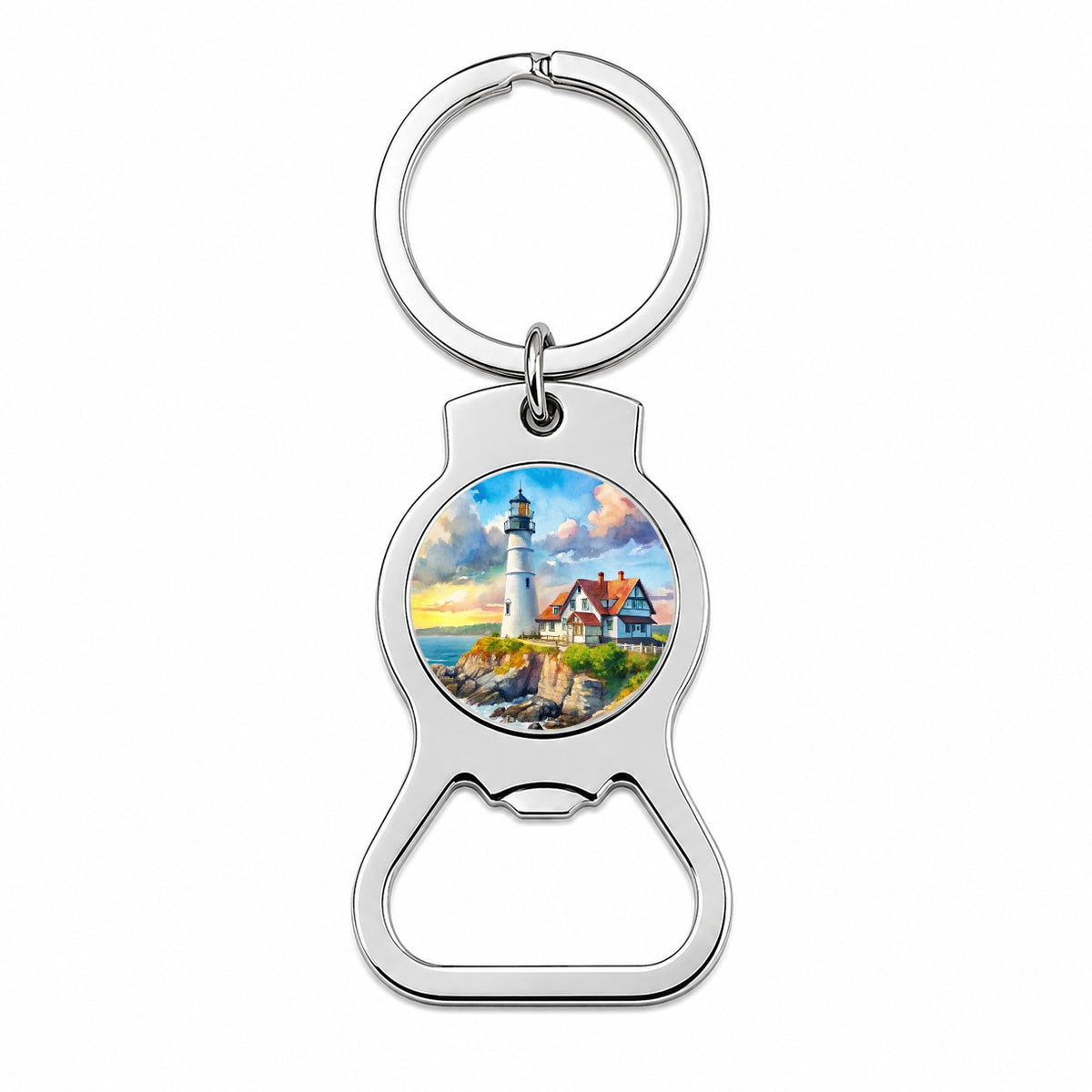 Lighthouse Like Portland Head Maine Watercolor Bottle Opener Keychain