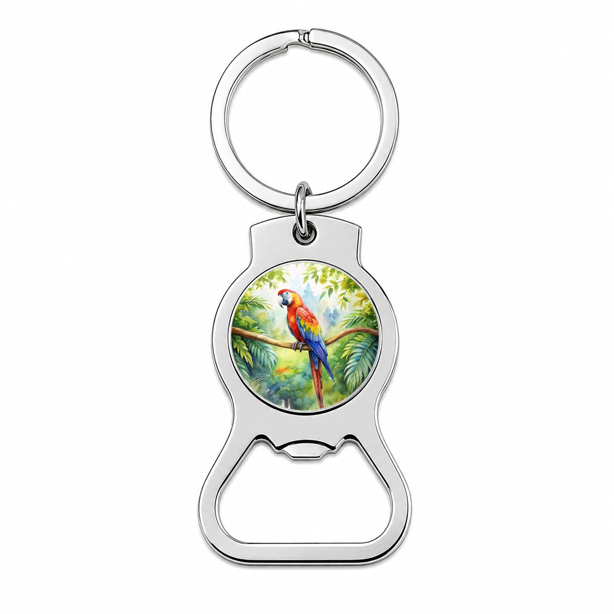 Macaw Parrot In Tree Bird Watercolor Bottle Opener Keychain