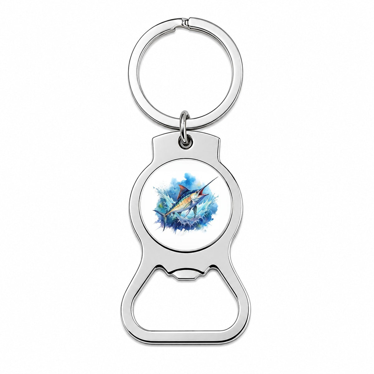 Marlin Jumping In The Ocean Deep Sea Sport Fishing Watercolor Bottle Opener Keychain