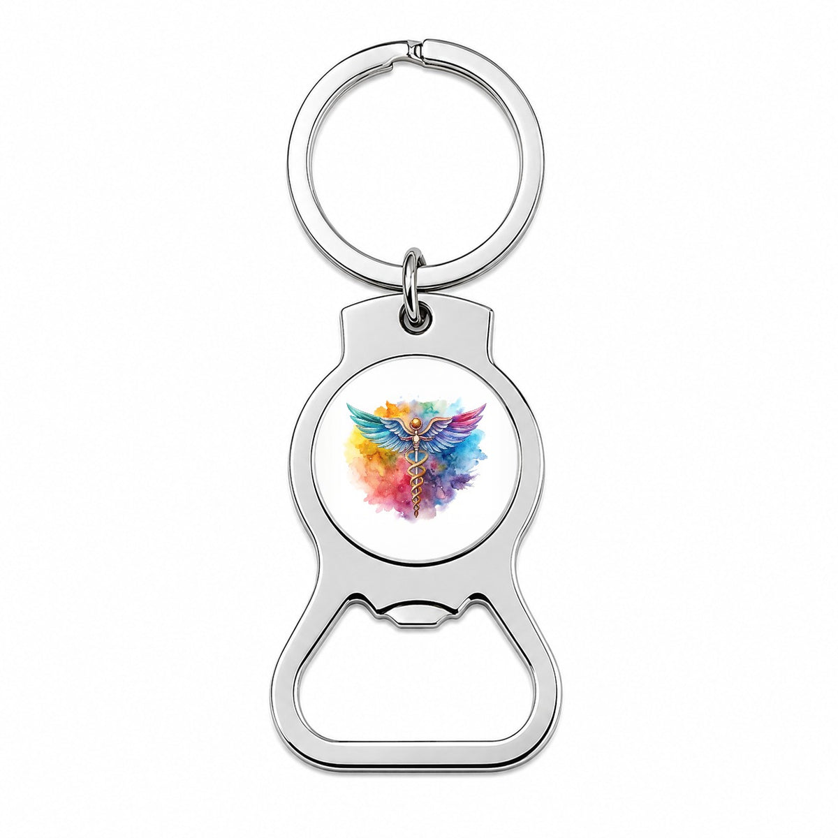 Medical Caduceus Doctor Nurse RN EMT Watercolor Bottle Opener Keychain
