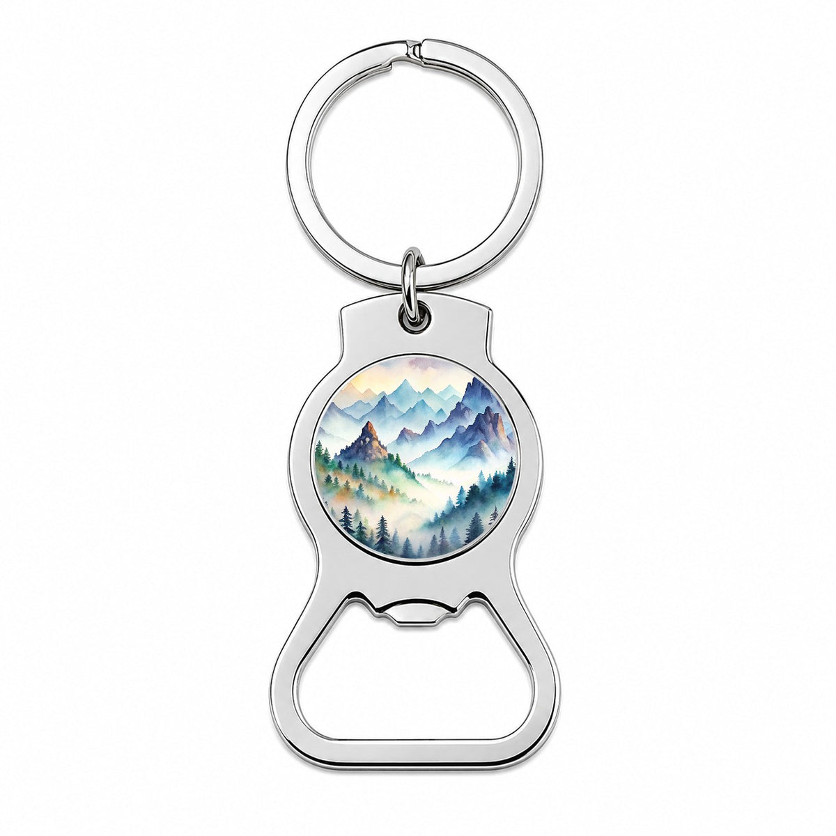 Mist Covered Mountains Misty Watercolor Bottle Opener Keychain