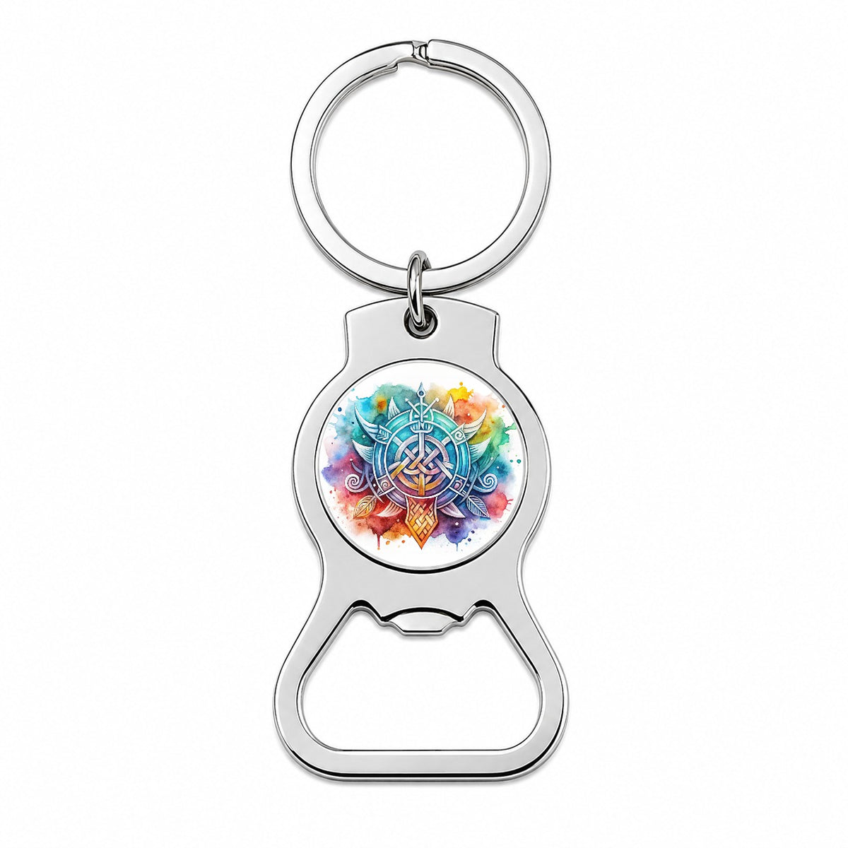 Norse Viking Symbols Watercolor Bottle Opener Keychain