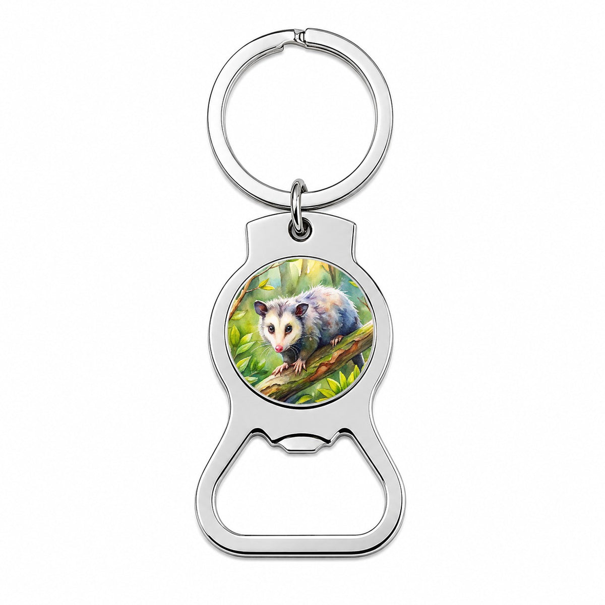 Opossum In The Forest Watercolor Bottle Opener Keychain