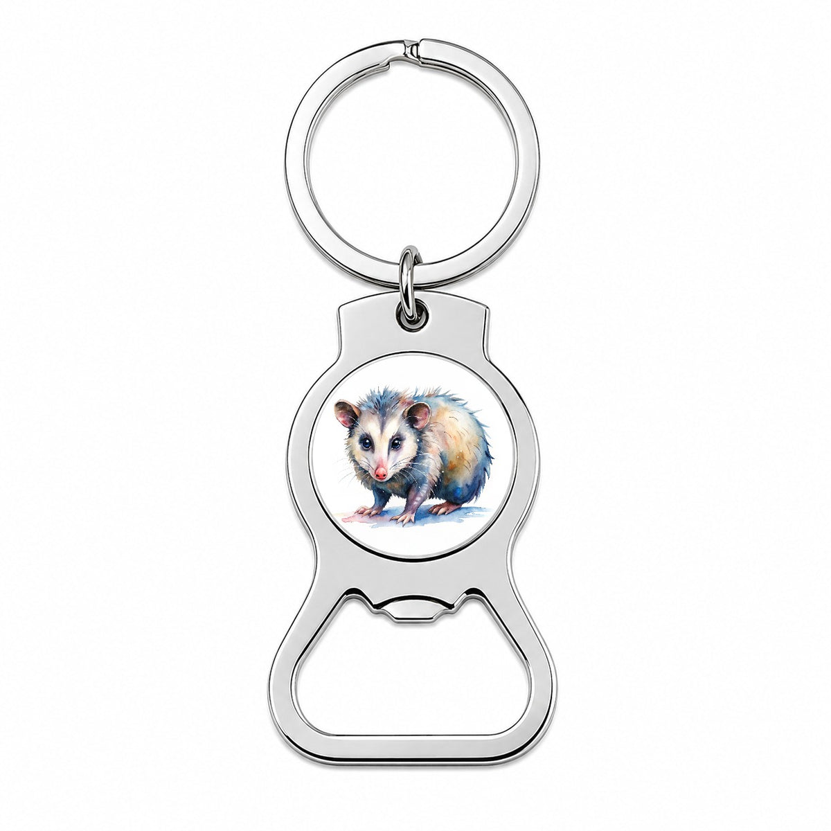 Opossum Watercolor Bottle Opener Keychain