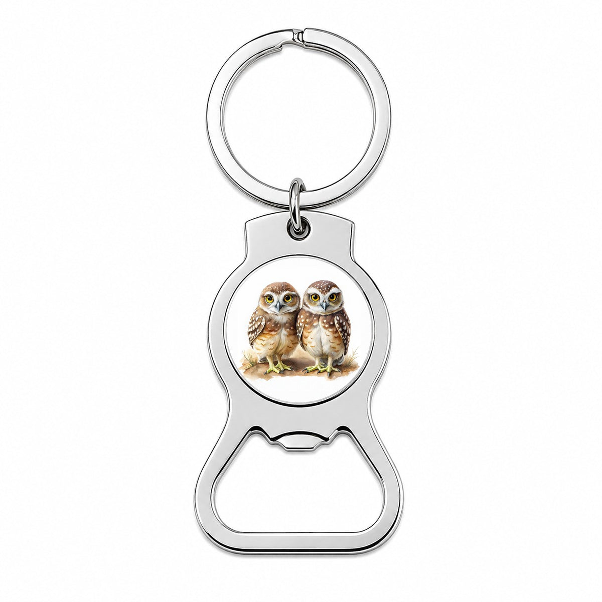 Pair Of Burrowing Owls Bird Watercolor Bottle Opener Keychain