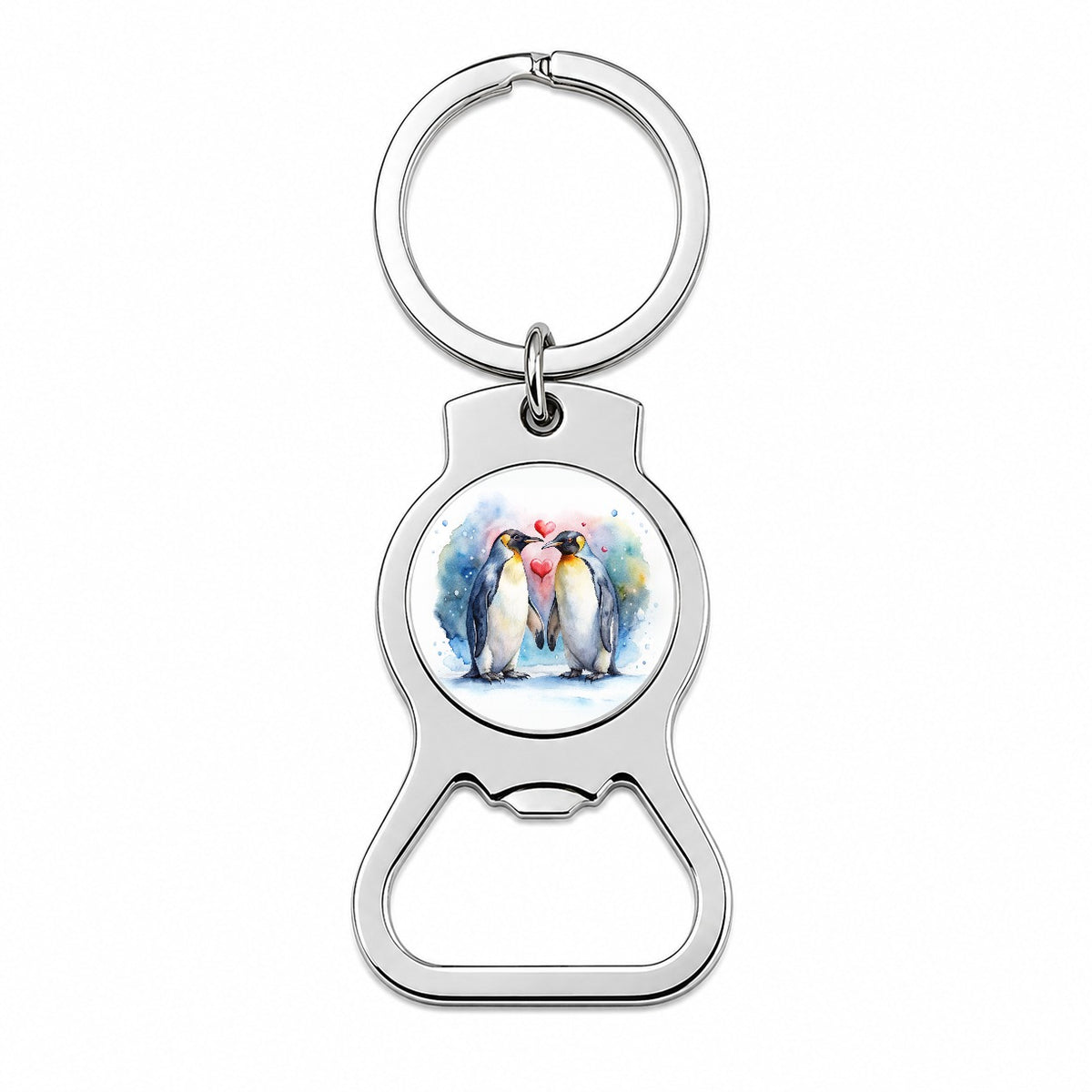 Penguins In Love Hearts Valentine's Day Bottle Opener Keychain