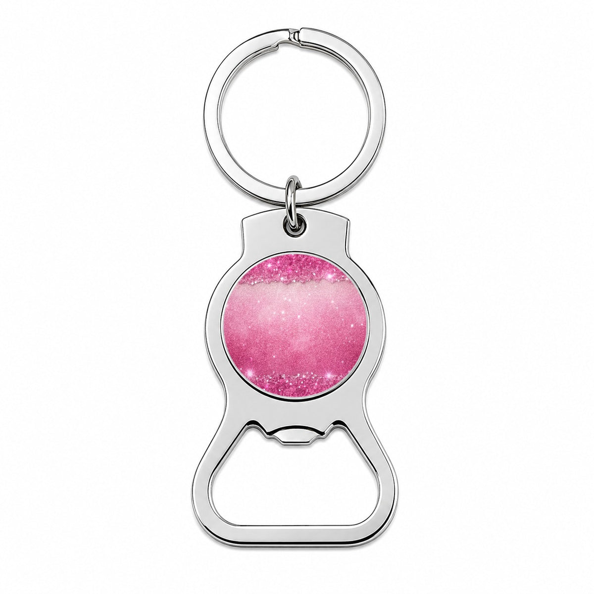 Pink Faux Glitter Bottle Opener Keychain