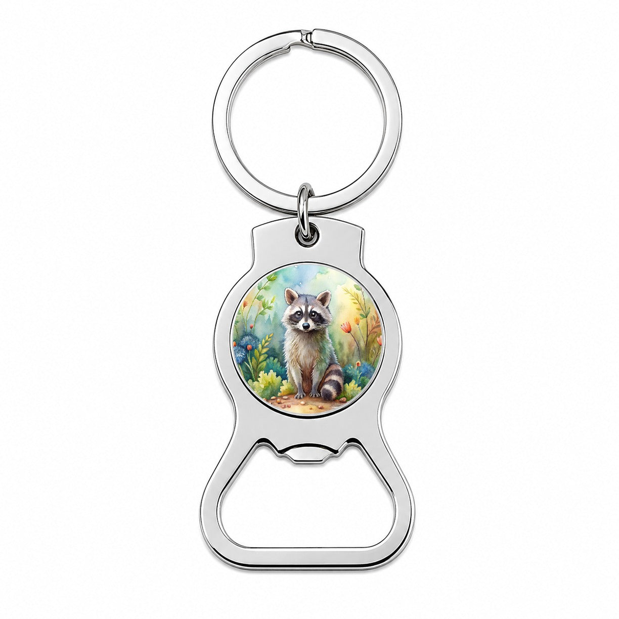 Raccoon In The Forest Watercolor Bottle Opener Keychain