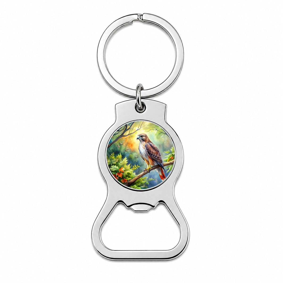 Red-tailed Hawk Raptor Bird Of Prey In Tree Watercolor Bottle Opener Keychain