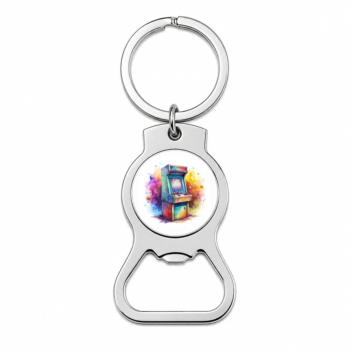 Retro Stand-up Arcade System Watercolor Bottle Opener Keychain