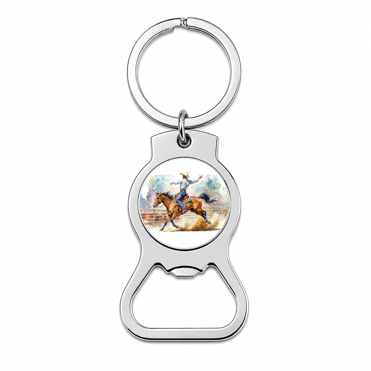Rodeo Cowboy Horse Country Bottle Opener Keychain