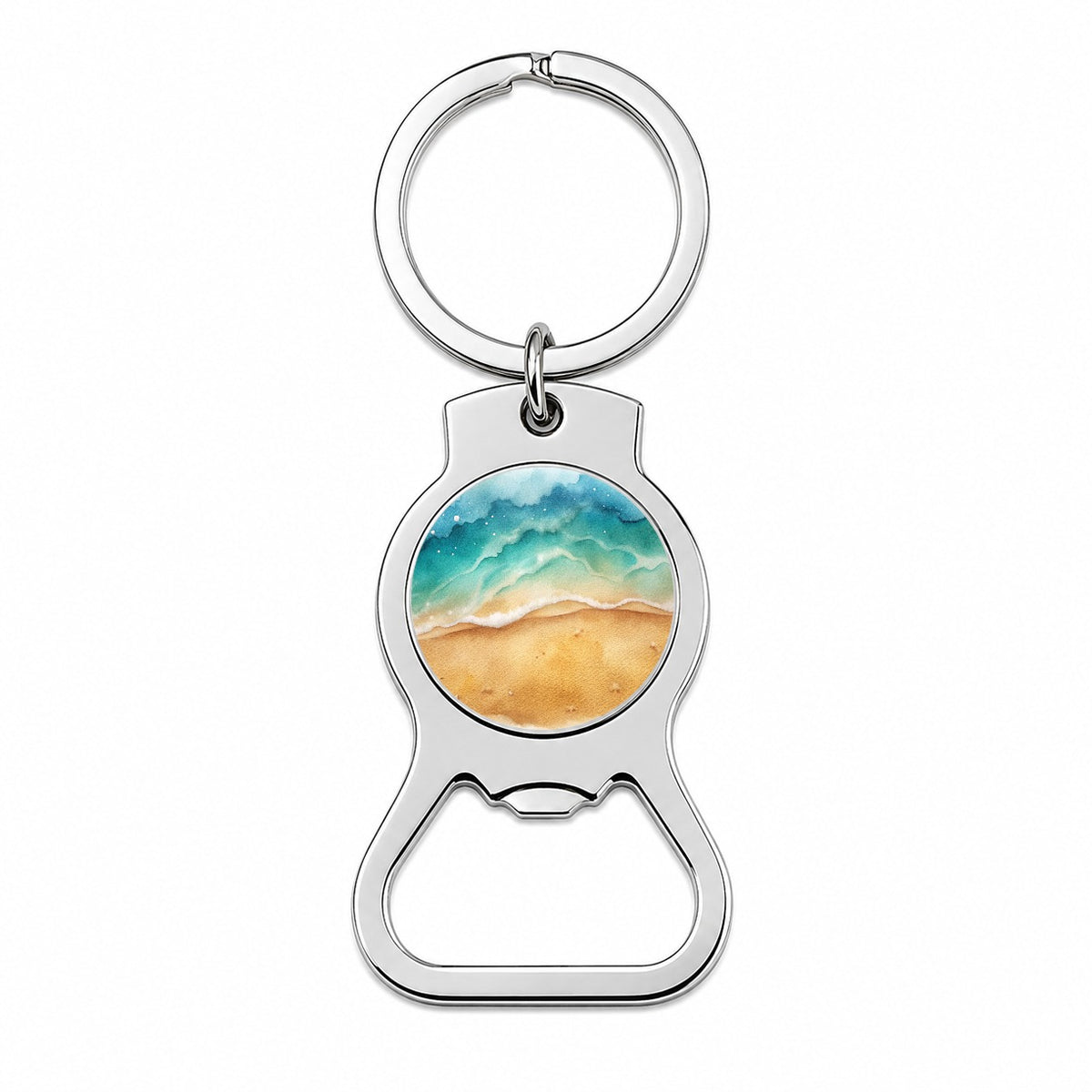 Sandy Tranquil Ocean Beach Bottle Opener Keychain