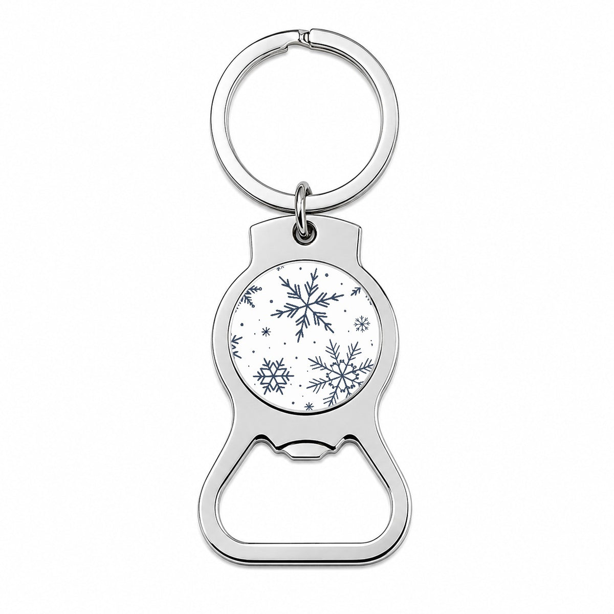 Scattered Snowflakes Winter Christmas Bottle Opener Keychain