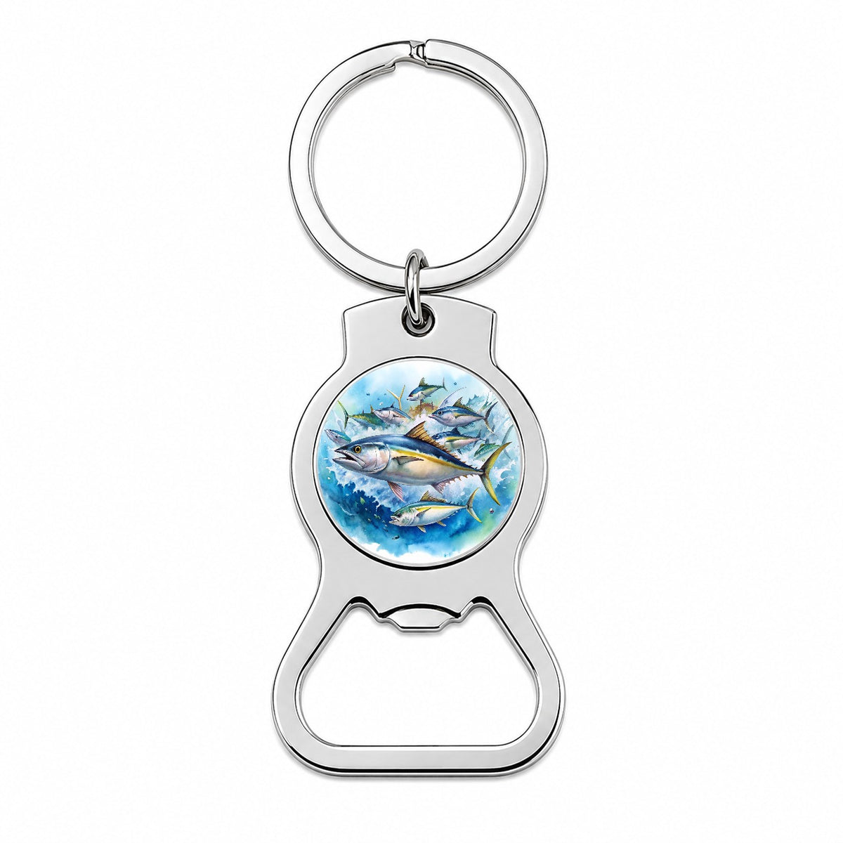 School Of Tuna Deep Sea Sport Fishing Watercolor Bottle Opener Keychain