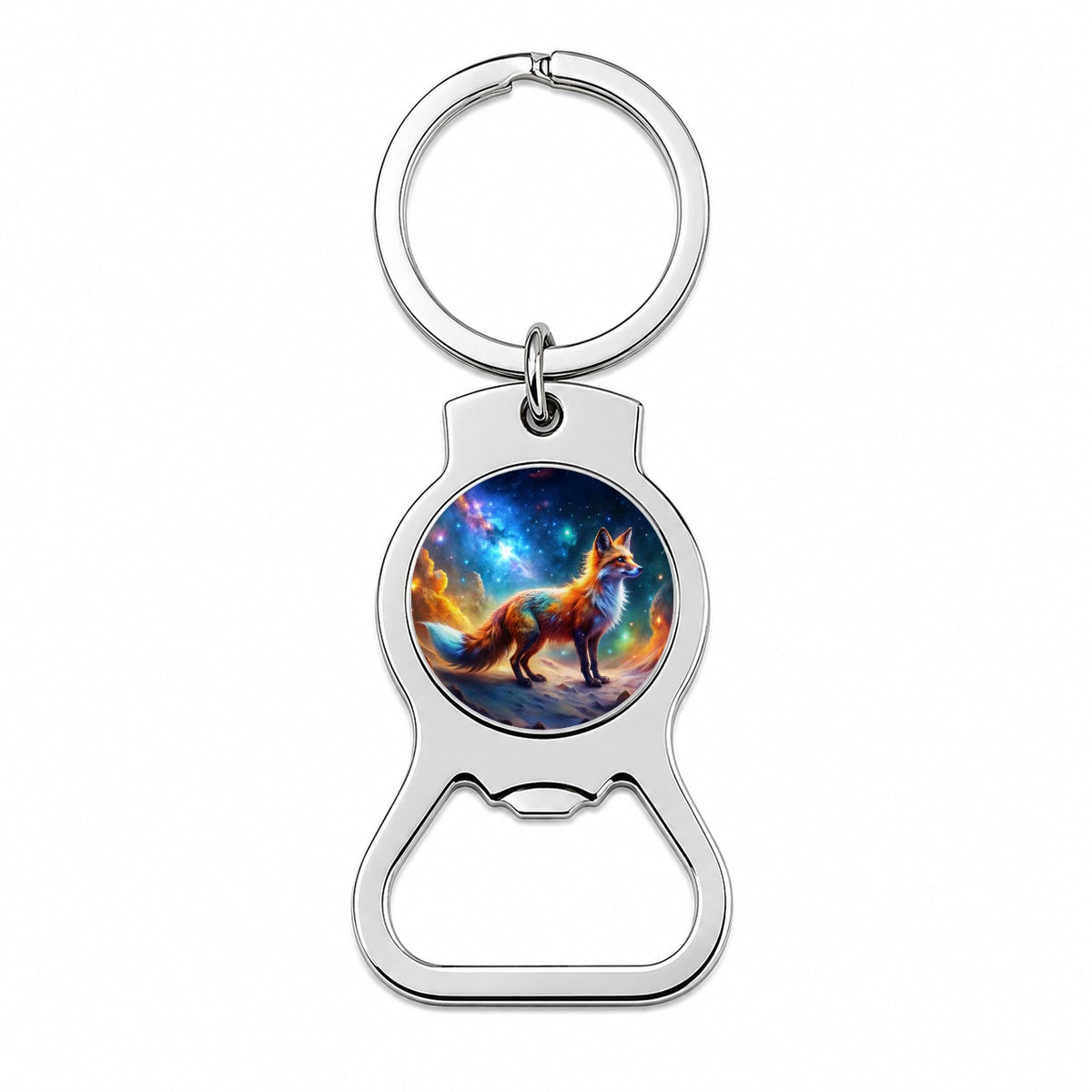 Sci-fi Fantasy Fox In Space Nebula Background Bottle Opener Keychain