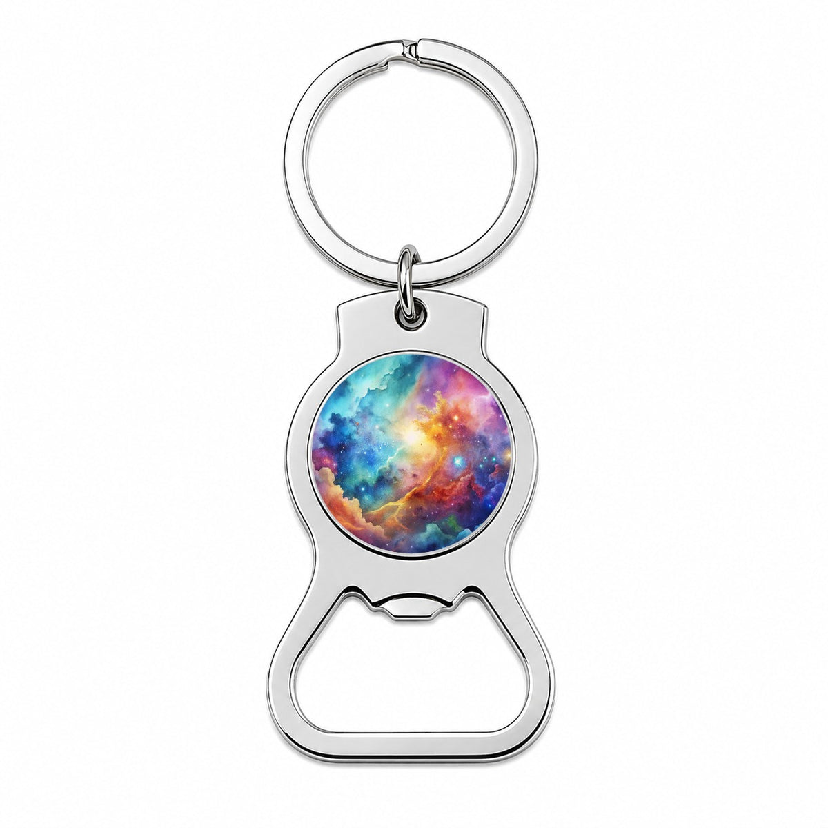 Sci-fi Fantasy Space Nebula Rainbow Watercolor Bottle Opener Keychain