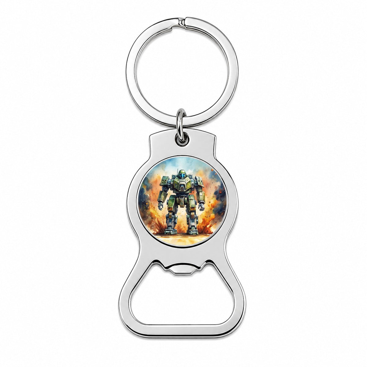 Sci-fi Giant Robot Warrior Mech Watercolor Bottle Opener Keychain