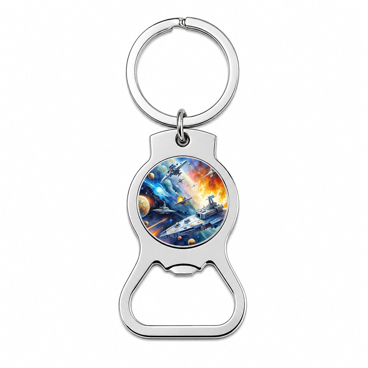 Sci-fi Space Battle Watercolor Bottle Opener Keychain